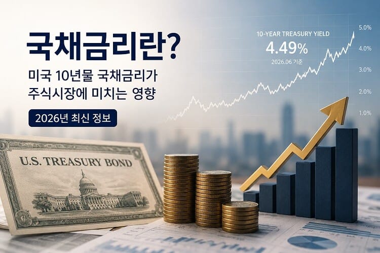 국채금리와 미국 10년물 국채금리 상승이 주식시장에 미치는 영향을 나타낸 금융 인포그래픽