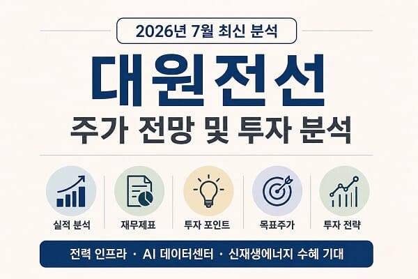 2026년 7월 대원전선 투자 분석과 주가 전망, 실적 및 목표주가 핵심 내용을 요약한 인포그래픽 이미지