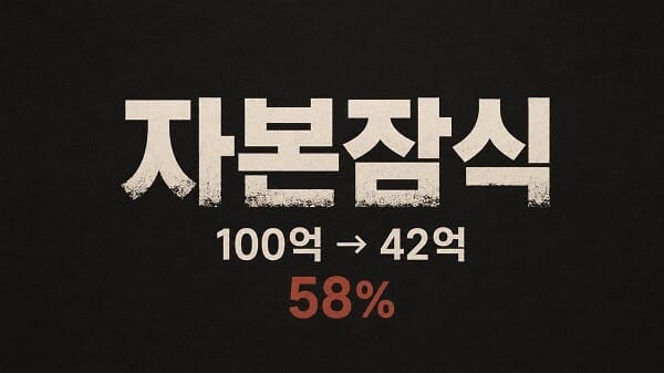 자본잠식 뜻을 설명하는 자본금 100억 원, 자본총계 42억 원, 자본잠식률 58%
