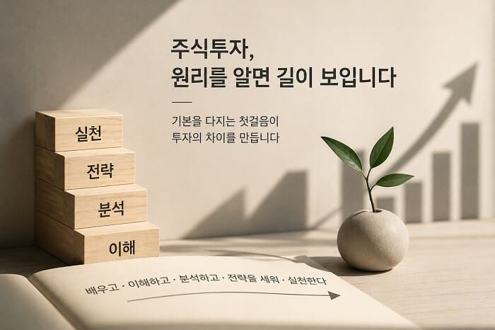 주식 투자의 기본 원리와 장기적인 투자 습관의 중요성을 표현한 일러스트